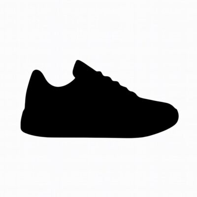 Black silhouette of a sneaker on a white background.