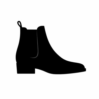 A black silhouette of the shape of a Chelsea boot.